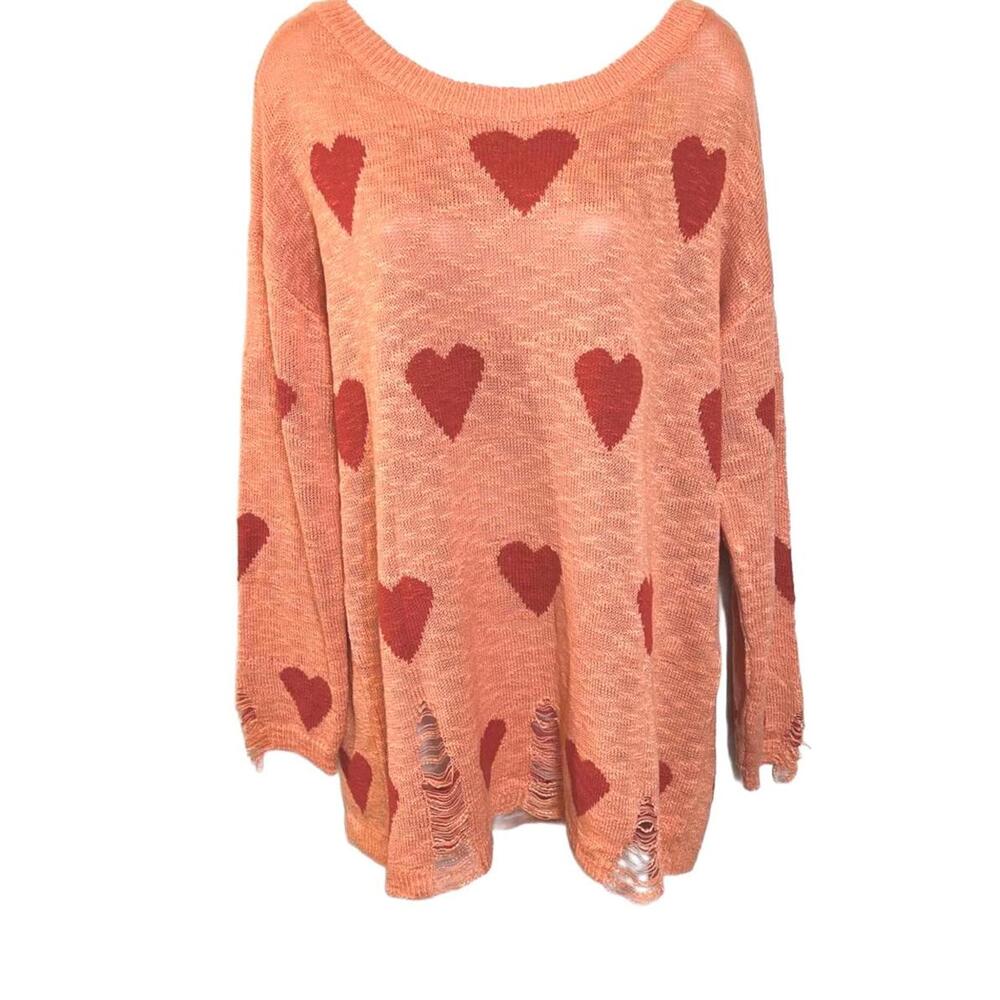 Valentine's Distressed Oversized Heart Knit Sweater – XL
